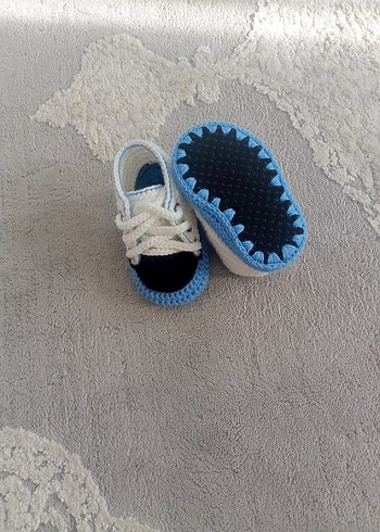 Mavi Erkek Bebek Örgü Patik - Görsel 3