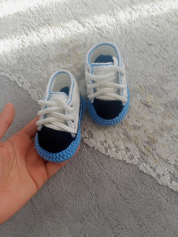 Mavi Erkek Bebek Örgü Patik - Görsel 2