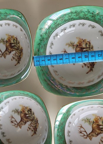 Çekoslovak yeşil Nakışlı Geyik Desenli Kase Seti - Görsel 2