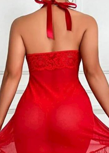 Kırmızı Parlak Askılı Midi Gecelik - Görsel 2