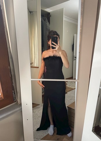 Siyah Straplez Midi Gotik Elbise