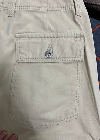 Bershka Bej Pamuklu Rahat Kesim Kadın Kargo Pantolon - Görsel 3