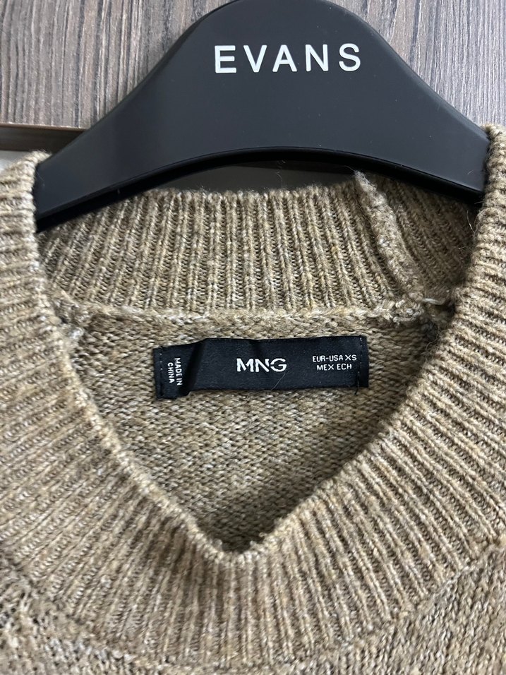 Mango Boğazlı Çizgili Kahverengi Triko Kazak - Görsel 4