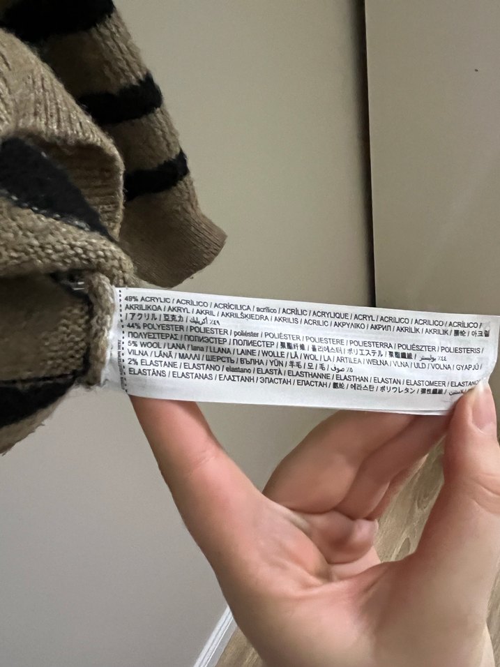 Mango Boğazlı Çizgili Kahverengi Triko Kazak - Görsel 5