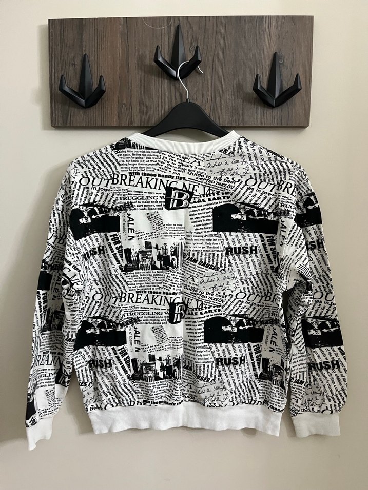 Baskılı Gri Beyaz Kadın Sweatshirt - Görsel 2