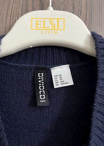 H&M Koyu Yeşil Çizgili Kısa Triko Süveter - Görsel 3