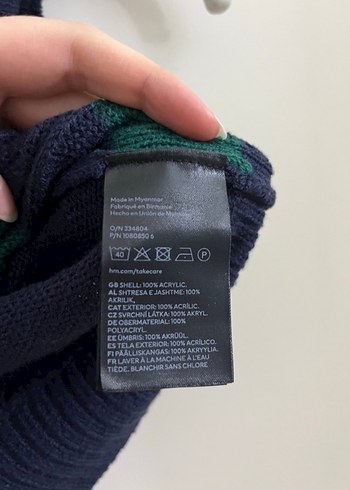 H&M Koyu Yeşil Çizgili Kısa Triko Süveter - Görsel 4