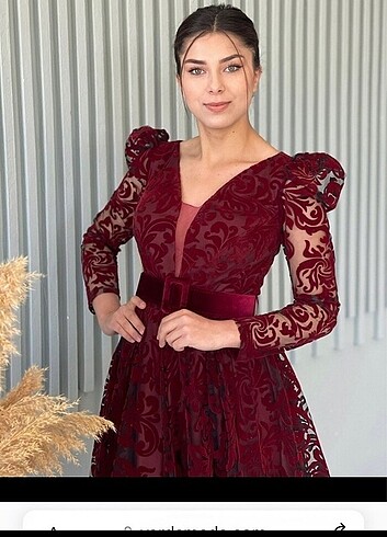 Diğer BORDO FLOK BASKİ KEMERLİ ABİYE