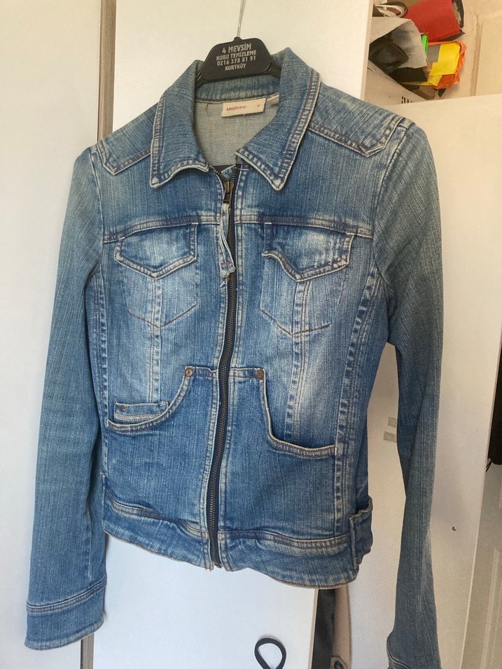 Düğmeli Mavi Kadın Denim Ceket - Görsel 2