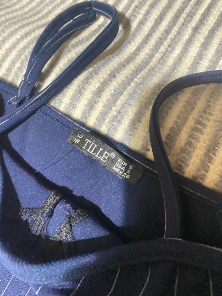 Lacivert Çizgili İnce Askılı Bustiyer - Görsel 2