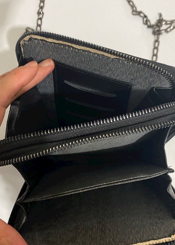 Zincir Detaylı Siyah Deri Çizgili Kadın Çanta - Görsel 3