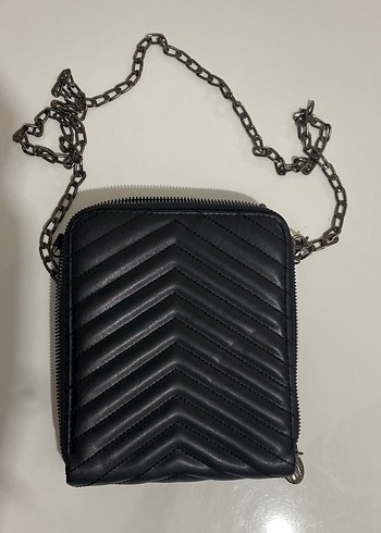 Zincir Detaylı Siyah Deri Çizgili Kadın Çanta - Görsel 2