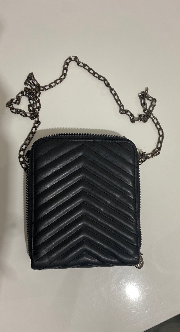 Zincir Detaylı Siyah Deri Çizgili Kadın Çanta - Görsel 2