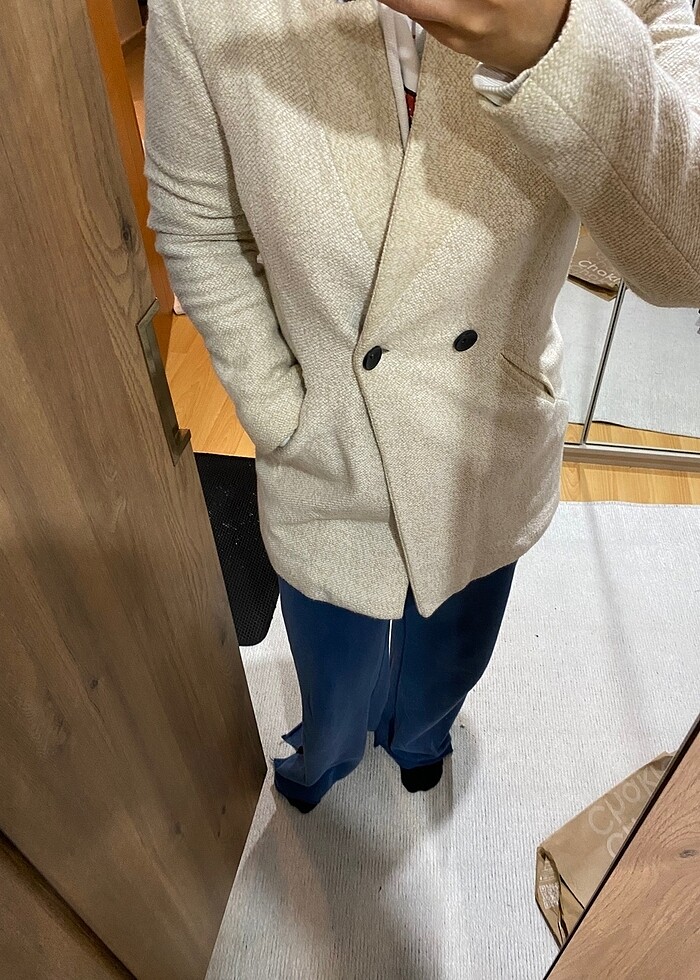 Stradivarious Krem hem ceket hem kaban - Görsel 2