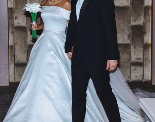 Kayık Yaka Saten Gelinlik - Görsel 2