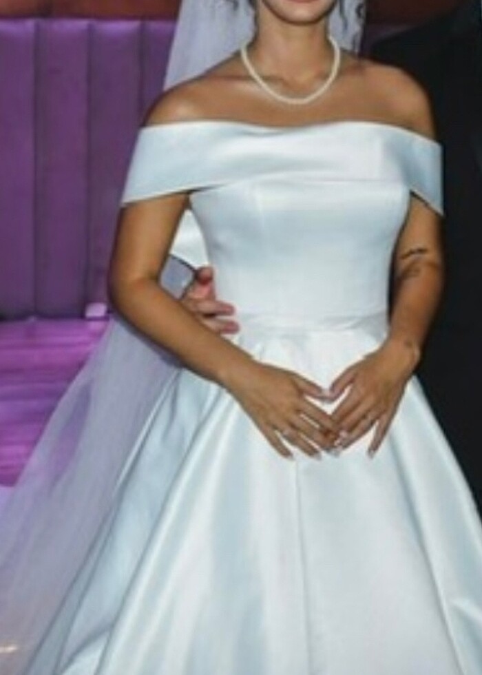 Kayık Yaka Saten Gelinlik - Görsel 3