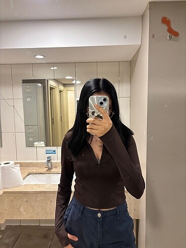 Kahverengi yarım fermuarlı body
