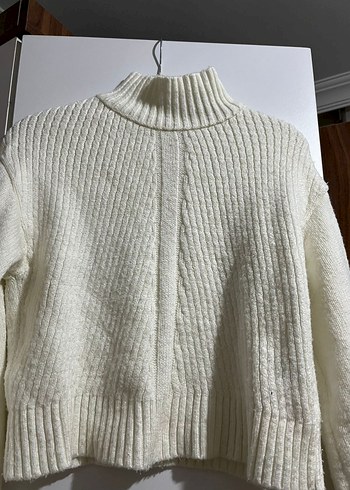 Beyaz Örgü Boğazlı Kadın Kazak - Görsel 2