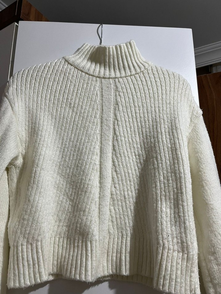 Beyaz Örgü Boğazlı Kadın Kazak - Görsel 2