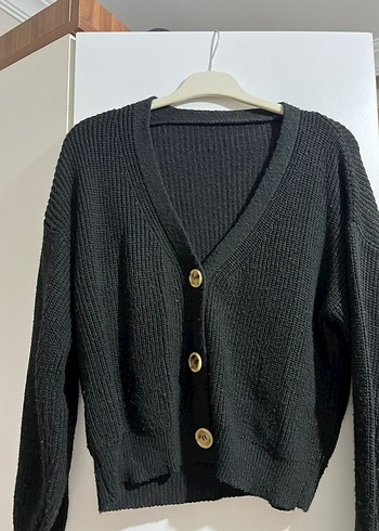 Düğmeli Siyah Örgü Kadın Hırka - Görsel 2