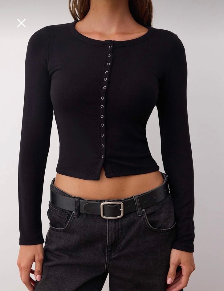 Düğmeli Siyah Kadın bluz - Görsel 3
