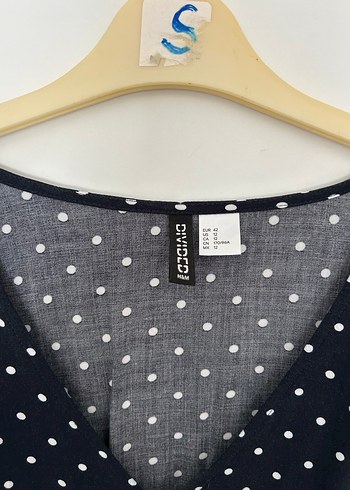 H&M Lacivert Puantiyeli V Yaka Midi Elbise - Görsel 2