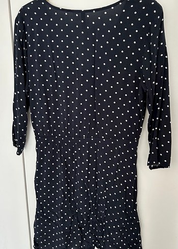 H&M Lacivert Puantiyeli V Yaka Midi Elbise - Görsel 3