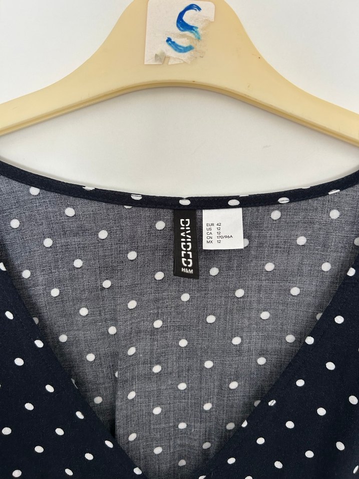 H&M Lacivert Puantiyeli V Yaka Midi Elbise - Görsel 2