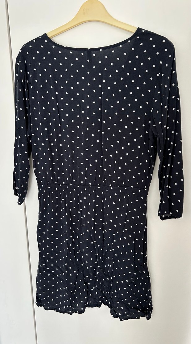 H&M Lacivert Puantiyeli V Yaka Midi Elbise - Görsel 3