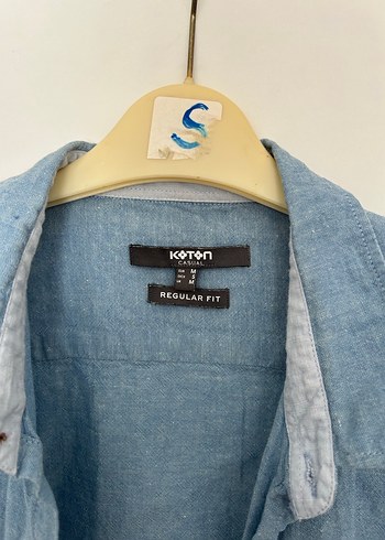Koton Mavi Keten Erkek Gömlek, Düğmeli, Rahat Kesim - Görsel 2