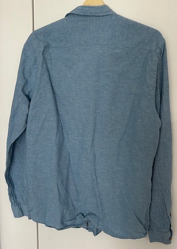 Koton Mavi Keten Erkek Gömlek, Düğmeli, Rahat Kesim - Görsel 3