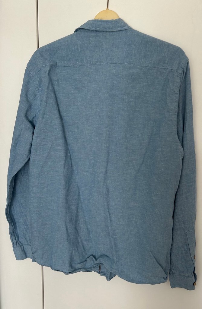 Koton Mavi Keten Erkek Gömlek, Düğmeli, Rahat Kesim - Görsel 3