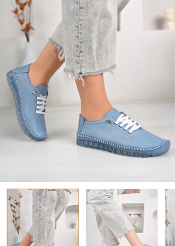 38 Beden Mavi Deri Kadın Günlük Sneakers