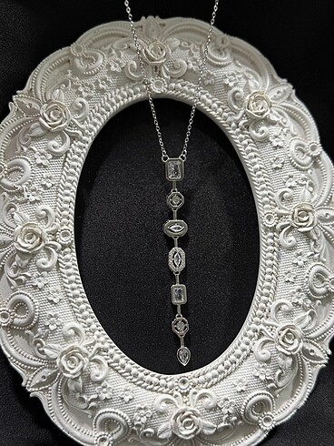 Silver beyaz taşlı Y kolye