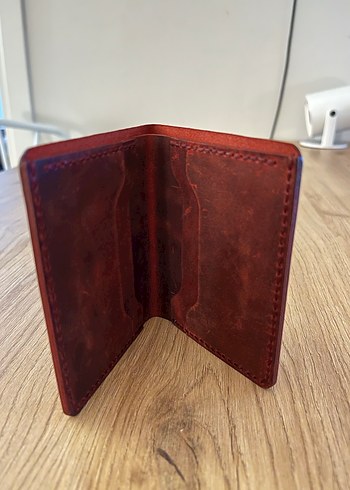 Bordo Renk El Yapımı Deri Cüzdan - Görsel 2