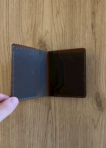 Koyu Kahverengi El Yapımı Deri Cüzdan - Görsel 3