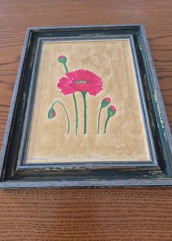 Pembe Çiçekli akrilik -suluboya Tablo - Görsel 2