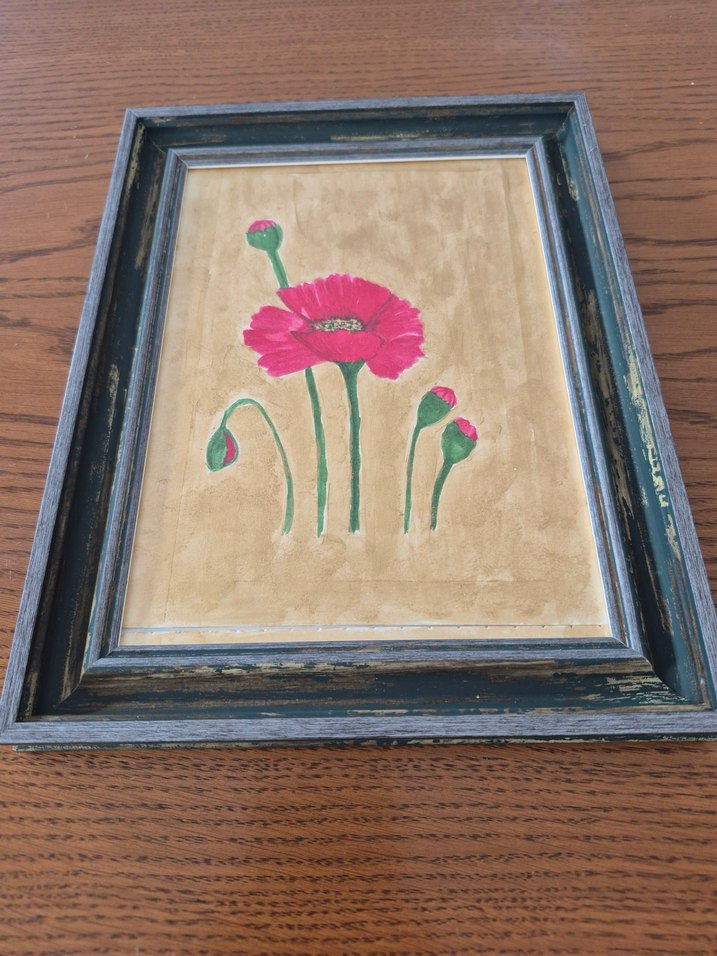 Pembe Çiçekli akrilik -suluboya  Tablo - Görsel 2