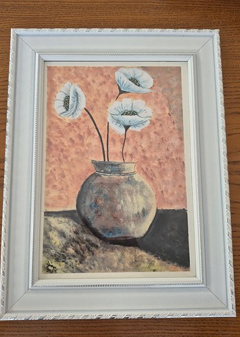 Beyaz Çiçekli Vazoda Pastel Tablo - Görsel 2