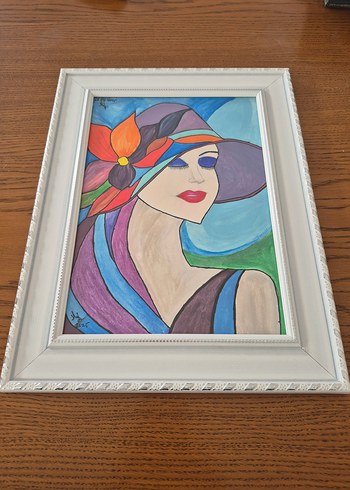 Çiçekli Şapkalı Kadın Figürlü Tablo - Görsel 2