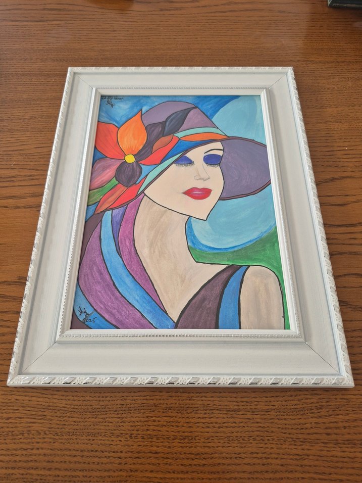 Çiçekli Şapkalı Kadın Figürlü Tablo - Görsel 2