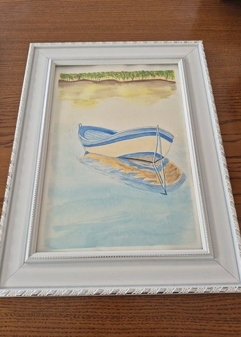 Mavi Küçük Tekne Suluboya Tablo - Görsel 2