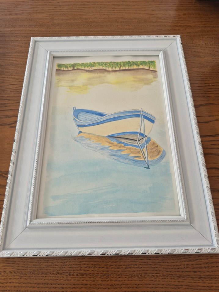 Mavi Küçük Tekne Suluboya Tablo - Görsel 2