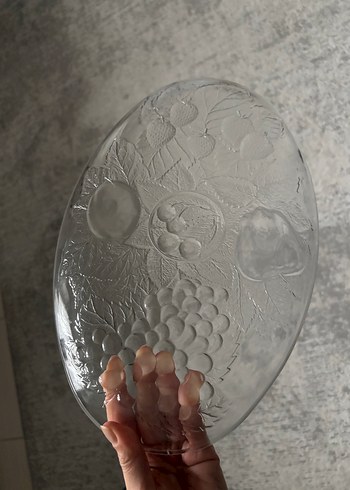 Vintage Desenli Şeffaf Cam Tabak - Görsel 2