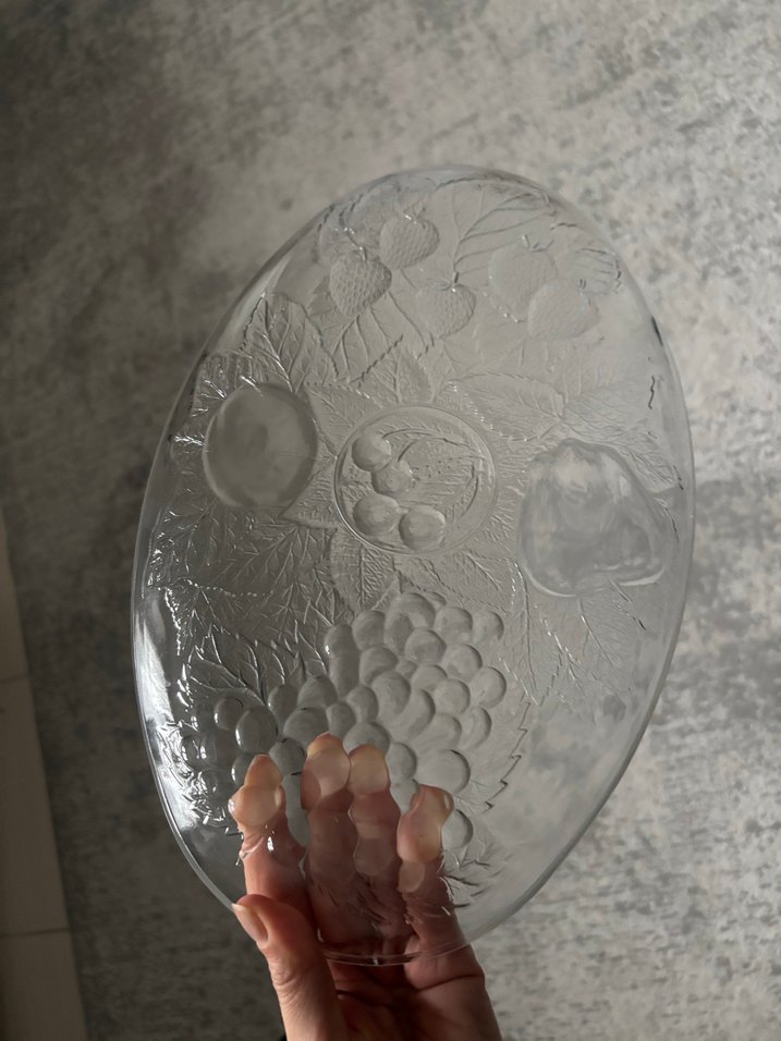 Vintage Desenli Şeffaf Cam Tabak - Görsel 2