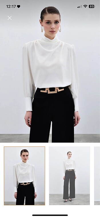 m Beden beyaz Renk Drape detaylı ekru bluz