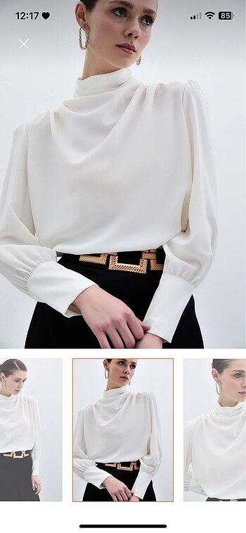 m Beden Drape detaylı ekru bluz