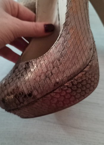 Bej Yılan Baskılı Platform Topuklu Kadın Ayakkabı - Görsel 5