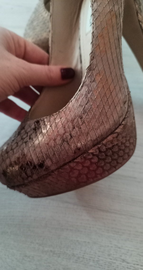 Bej Yılan Baskılı Platform Topuklu Kadın Ayakkabı - Görsel 5