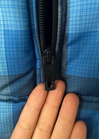 Jack&Jones Mavi Ekose Fermuarlı Yelek - Görsel 5